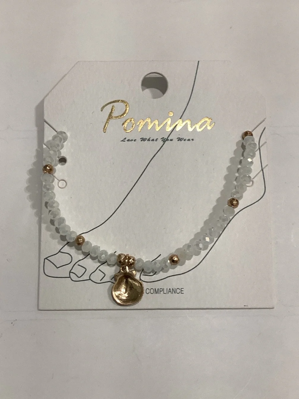 White Beaded Anklet with Gold Charm